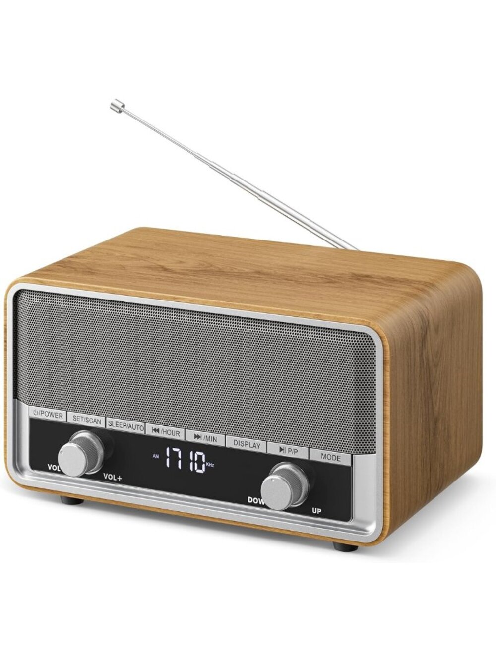 Vintage Wood Bluetooth Radio - AM/FM, Clear LCD Display, Retro Style, Portable